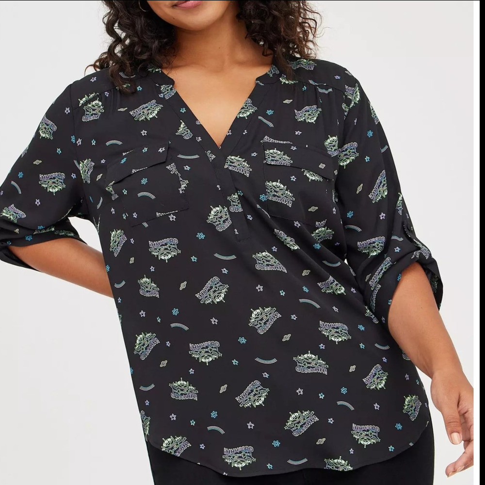 Torrid 2 (2X) Disney Pixar Toy Story Aliens Rainbow Georgette Harper Blouse Top